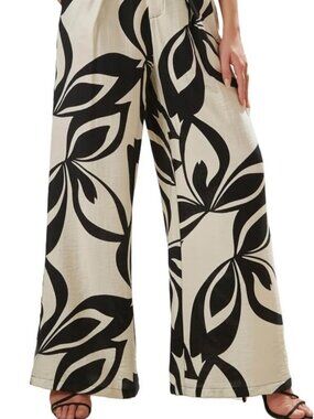 Women Elastic Waist Palazzo Wide Leg Zipper and Button Dress Pant w/ Pockets XL